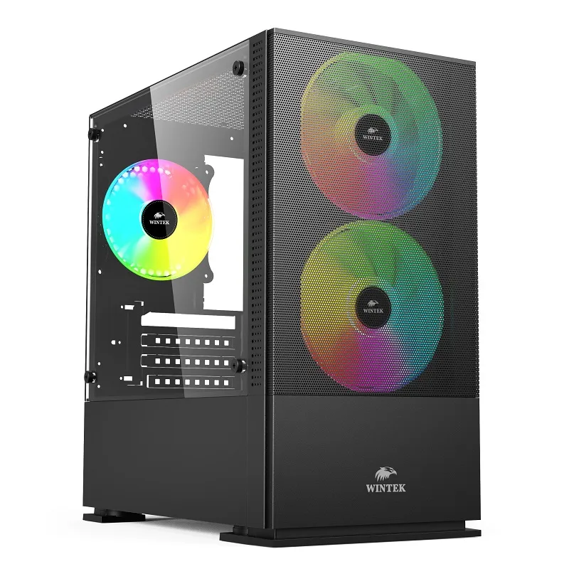 Корпус Wintek Shadow 701-B TG, Mini Tower, m-ATX, Black, 2x3.5"/2x2.5", 2xUSB, USB3.0, RGB
