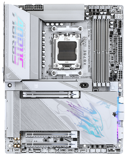 Матплата Gigabyte X870E Aorus Pro X3D ICE, AM5, ATX, 4DDR-5, 3хPCI-Ex16,4SATA,4xM.2,HDMI,USB-C,21USB