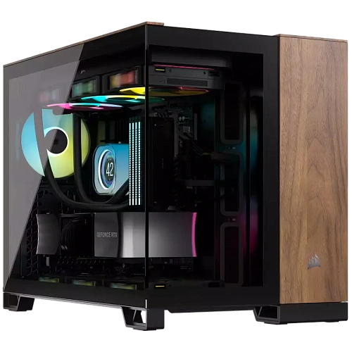 CORSAIR 2500X Micro ATX Dual Chamber PC Case - Black/Walnut Wood