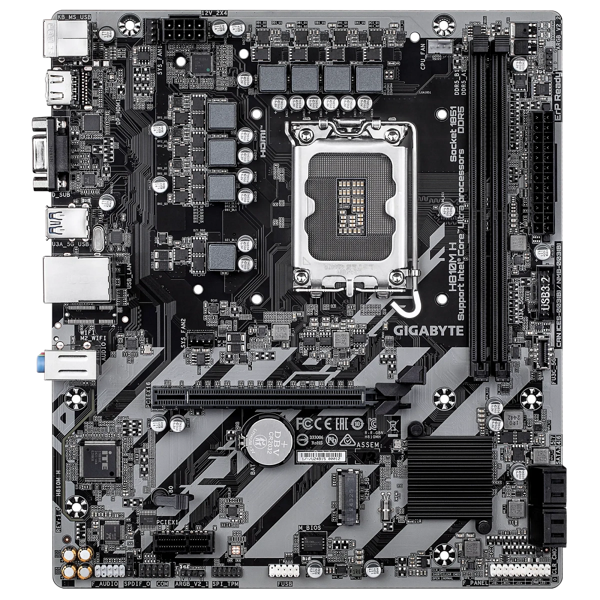 Матплата Gigabyte H810M H, H810, S1851, mATX, 2DDR-5, 1xPCI-Ex16, 4xSATA3, 1xM.2, VGA, HDMI, 11USB