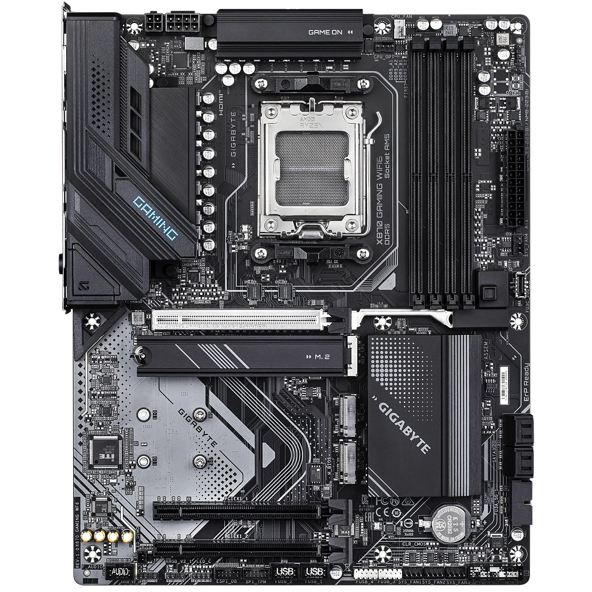 Матплата Gigabyte X870 Gaming WiFi6, AM5, ATX, 4DDR-5, 1xPCI-Ex16, 4SATA, 3xM.2, HDMI, 2xUSB-C,18USB