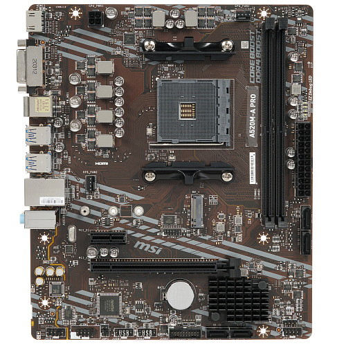 Матплата MSI A520M PRO, AM4, mATX, 2DDR-4, 1xPCI-Ex16, 4SATA, 1xM.2, VGA, HDMI, DP, 12USB