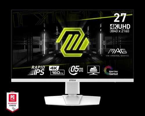 Премиальный Игровой Монитор 27" MSI MAG 274URFW Rapid IPS 3840х2160 160Hz 0.5ms 400cd/m 1000:1 2xHDMI DP 1xType-C (DP Alt.) w/ PD 15W, VESA DisplayHDR 400,  Регулировка по высоте до 130мм, Поворот Экрана, БЕЛЫЙ