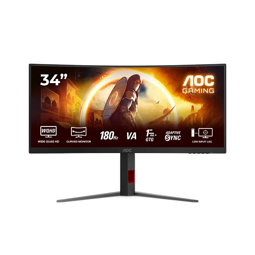 Монитор жидкокристаллический AOC CU34G4/01 LCD 34'' 21:9 3440x1440(UWQHD) VA, Curved, nonGLARE, 180 Hz, 300 cd/m2, H178°/V178°, 2500:1, 16.7M, 0,5-1ms, HDMI 2,02x2, DP1,4x1, HAS 130mm, PiP, BlackRed