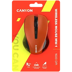 CNE-CMSW1O CANYON мышь, цвет - оранжевый, беспроводная 2.4 Гц, DPI 800/1000/1200 DPI, 3 кнопки и колесо прокрутки, прорезиненное покрытие