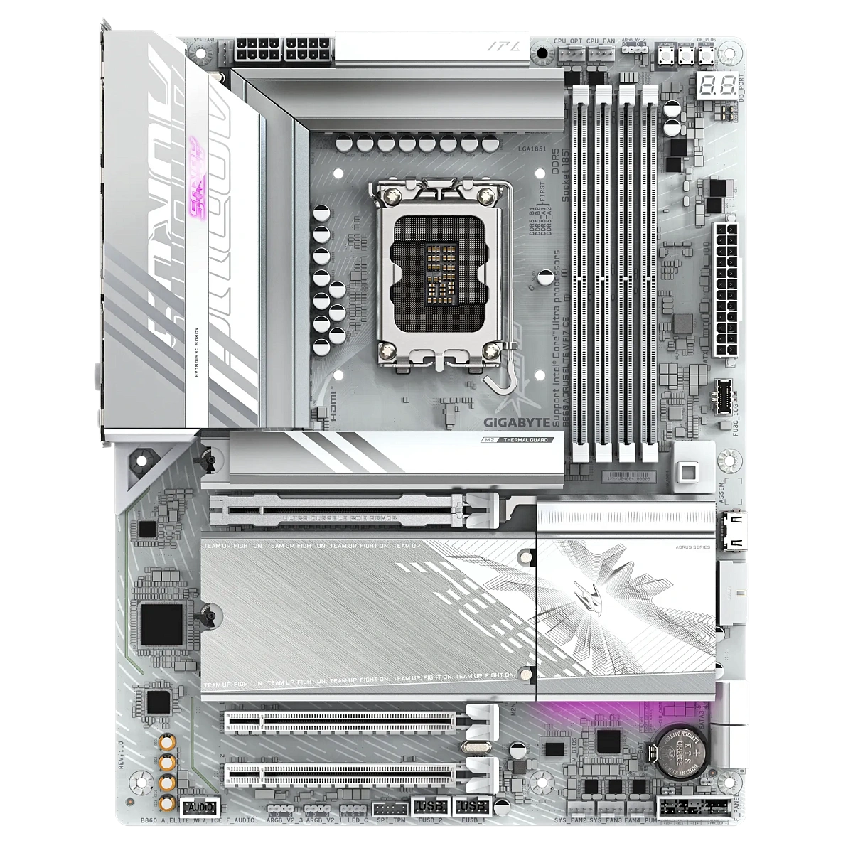 Матплата Gigabyte B860 A Elite WiFi7 ICE,iB860,S1851,ATX,4DDR-5,3xPCI-Ex16,3xM.2,DP,HDMI,USB-C,13USB