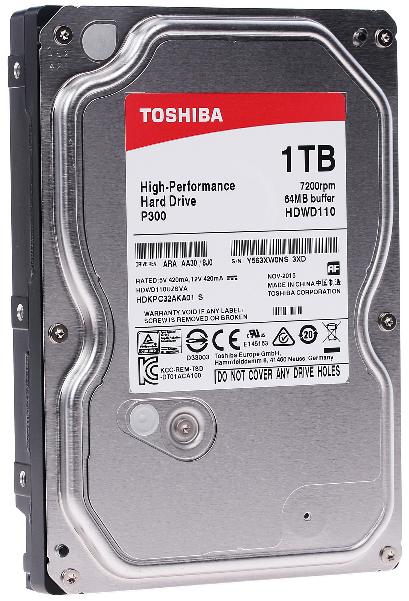 HDD desktop Toshiba P300 (3.5" 1TB, 7200RPM, 64MB, NCQ, AF, SATAIII), bulk