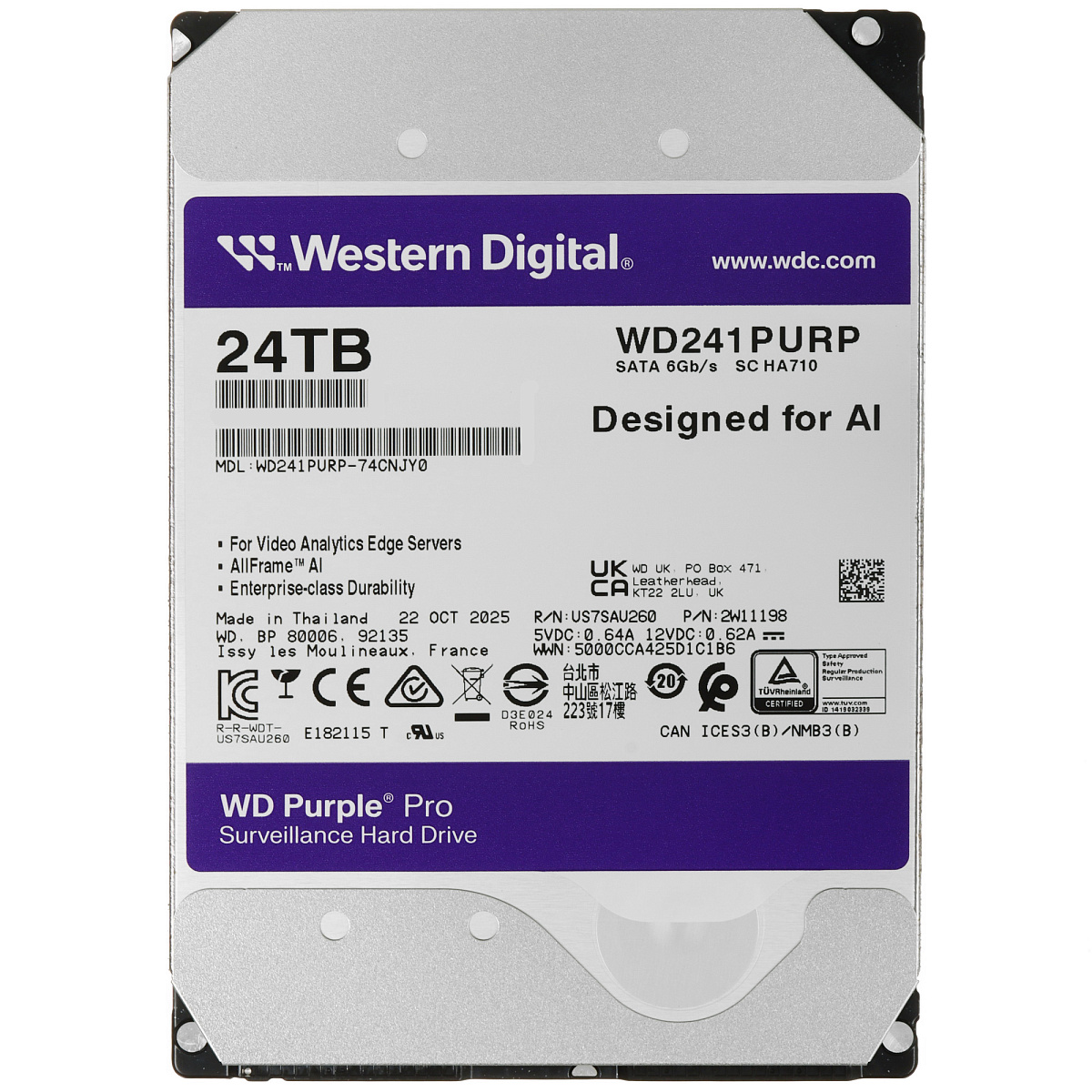 HDD 24TB WD Purple Pro, 3.5", 7200rpm, SATA III, 512MB