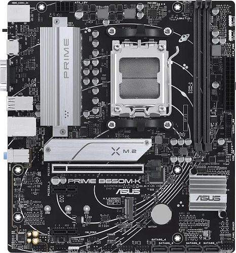 Матплата Asus Prime B650M-K, AM5, mATX, 2DDR-5, 1хPCI-Ex16, 4SATA, 2xM.2, VGA, HDMI, 12USB