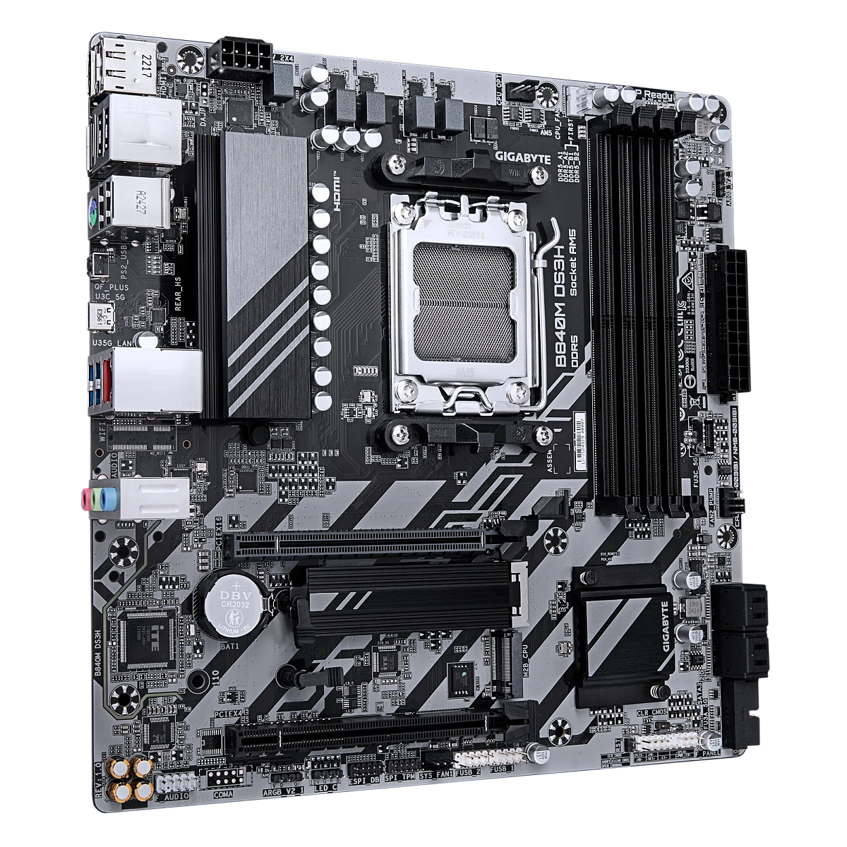 Матплата Gigabyte B840M DS3H, AM5, mATX, 4DDR-5, 2xPCI-Ex16, 4SATA, 2xM.2, HDMI, 2xDP, 10USB