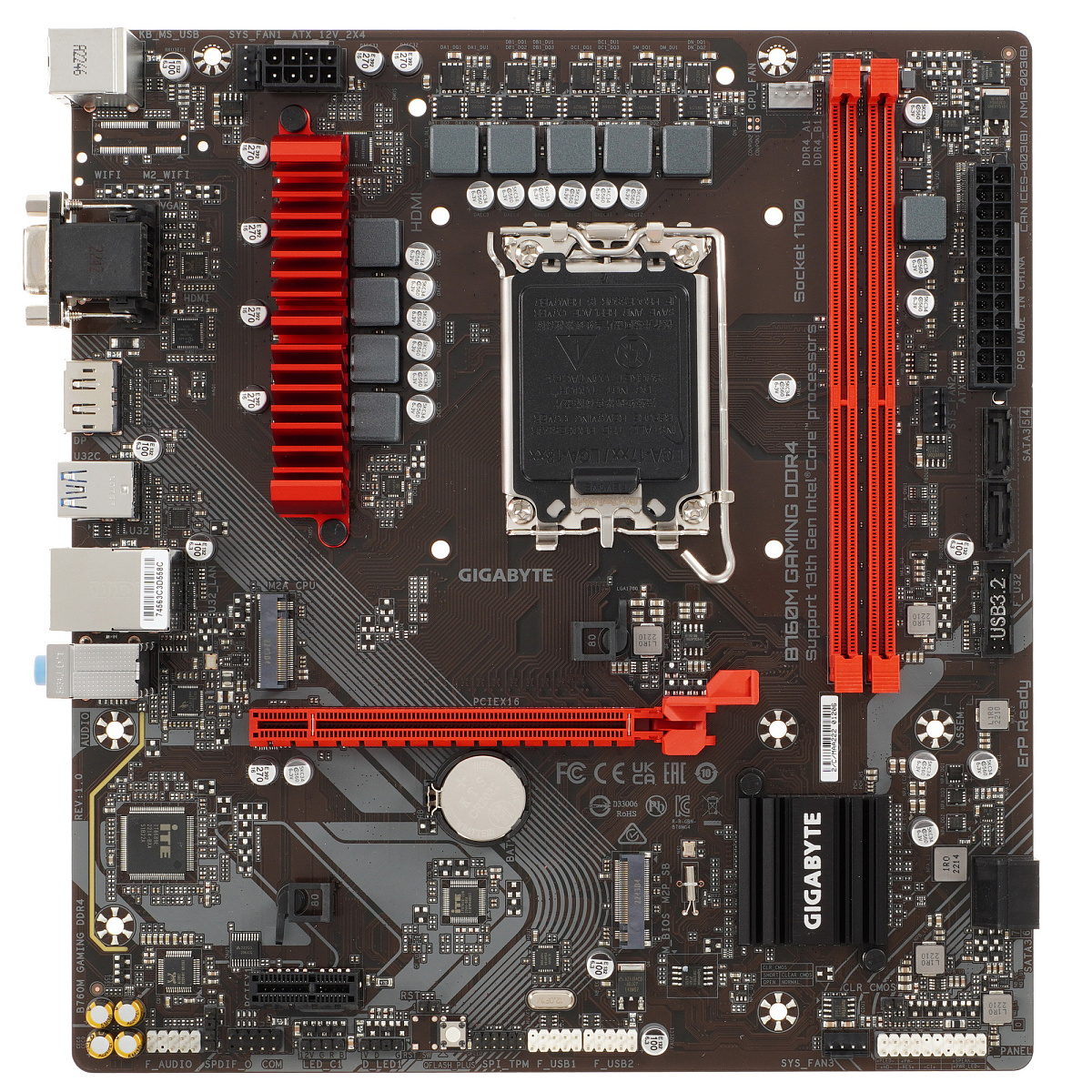 Матплата Gigabyte B760M Gaming DDR4, iB760,S1700,mATX,2DDR-4,1xPCI-Ex16,4SATA,2xM.2,VGA,HDMI,DP,9USB