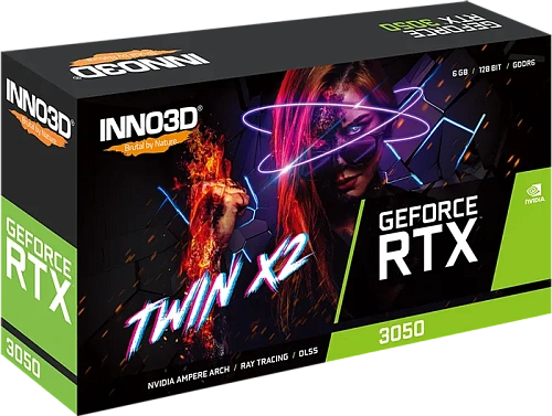 Видеокарта Inno3D GeForce RTX3050 TWIN X2 V2, 6G GDDR6 96-bit HDMI DP DVI N30502-06D6-1880VA60
