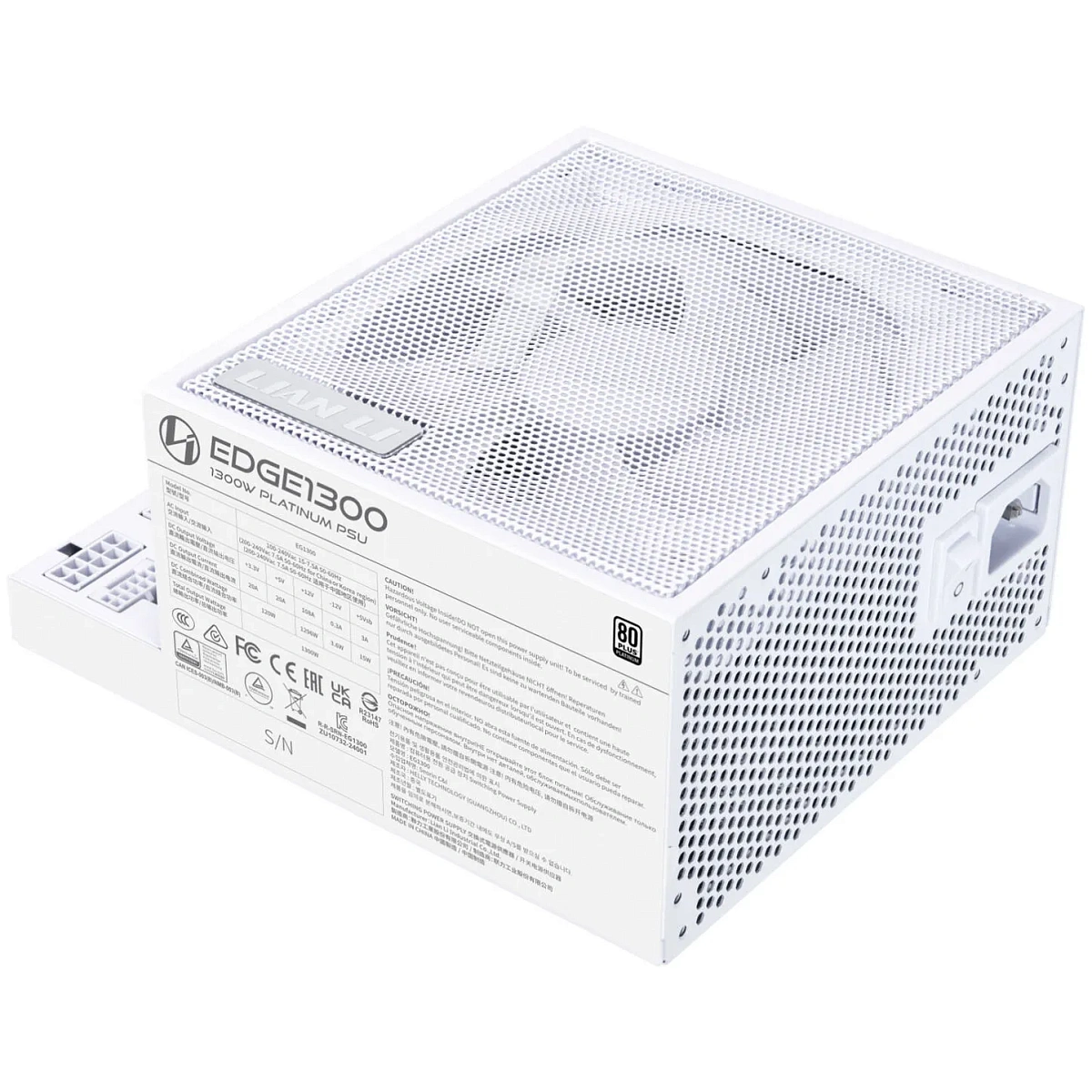 Блок питания Lian Li EG1300 WHITE 1300W Full Modular, 80+ PLATINUM, КПД 92,39%, 33.61dBA, FAN 120MM FDB, 2000rpm, White G9P.EG1300.WE00.EU