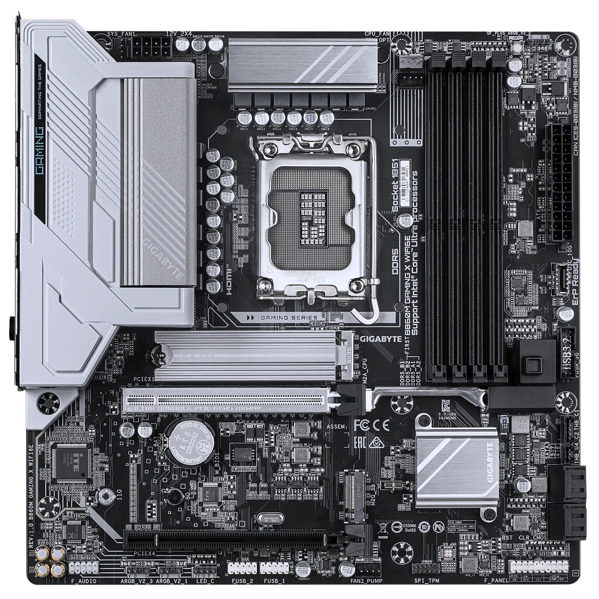 Матплата Gigabyte B860M Gaming X WiFi6E, iB860, S1851, mATX, 4DDR-5, 2xPCI-Ex16, 2xM.2,HDMI,DP,16USB