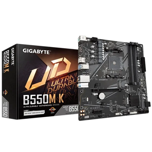 Матплата Gigabyte B550M K, AM4, mATX, 4DDR-4, 1xPCI-Ex16, 4SATA, 2xM.2, HDMI, DP, 12USB