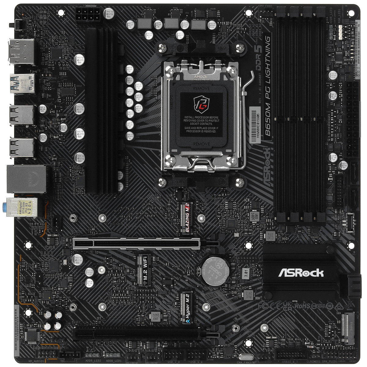 Матплата ASRock B650M PG Lightning, AM5, mATX, 4DDR-5, 2xPCI-Ex16, 4SATA, 3xM.2, HDMI, DP, 17USB