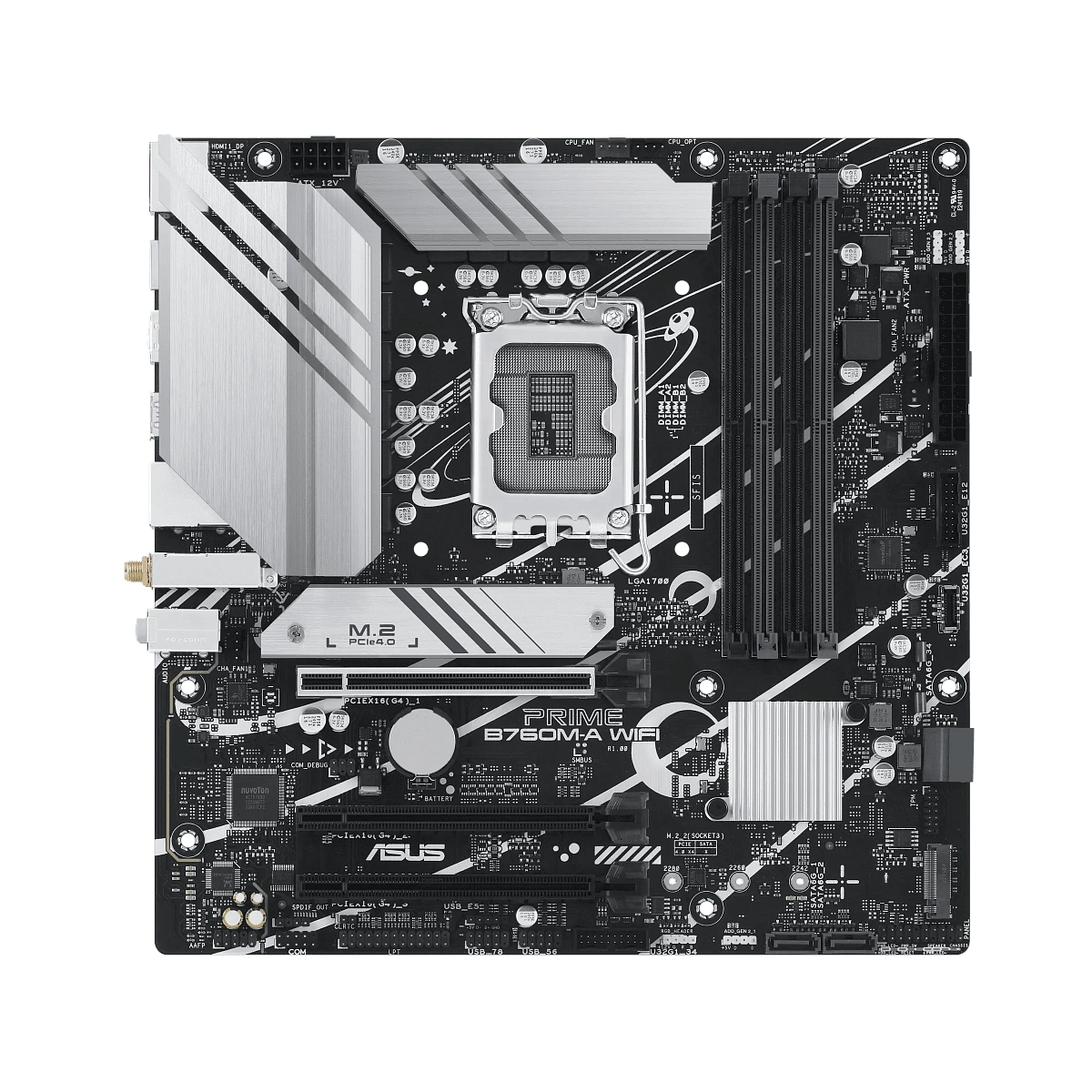 Матплата Asus Prime B760M-A WiFi, iB760, S1700, mATX, 4DDR-5, 1xPCI-Ex16,4SATA,2xM.2,2xHDMI,DP,16USB