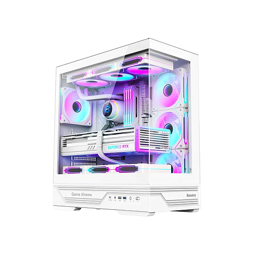 Корпус HuntKey GX760A Fortune, Midi Tower, ATX, White, 1x3.5"/1x2.5", USB2.0, USB3.0, RGB