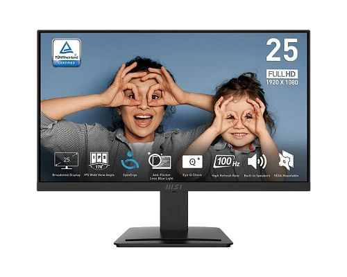 Монитор 24,5" MSI PRO MP253 IPS 1920x1080 100Hz 1ms 300cd/m 1000:1 1xD-Sub 1xHDMI 1xDP Встроенные колонки 2x3W Черный