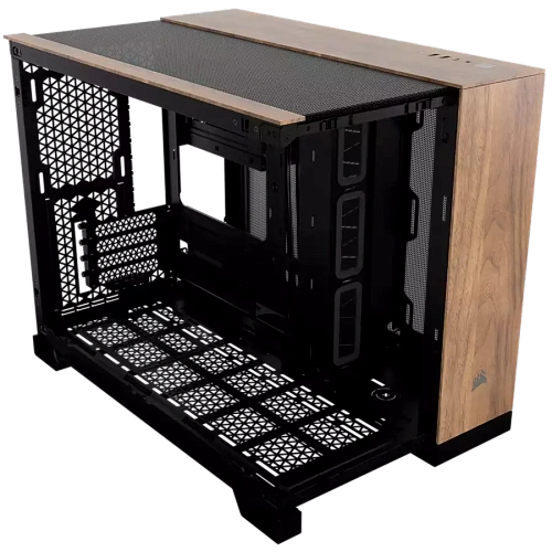 CORSAIR 2500X Micro ATX Dual Chamber PC Case - Black/Walnut Wood