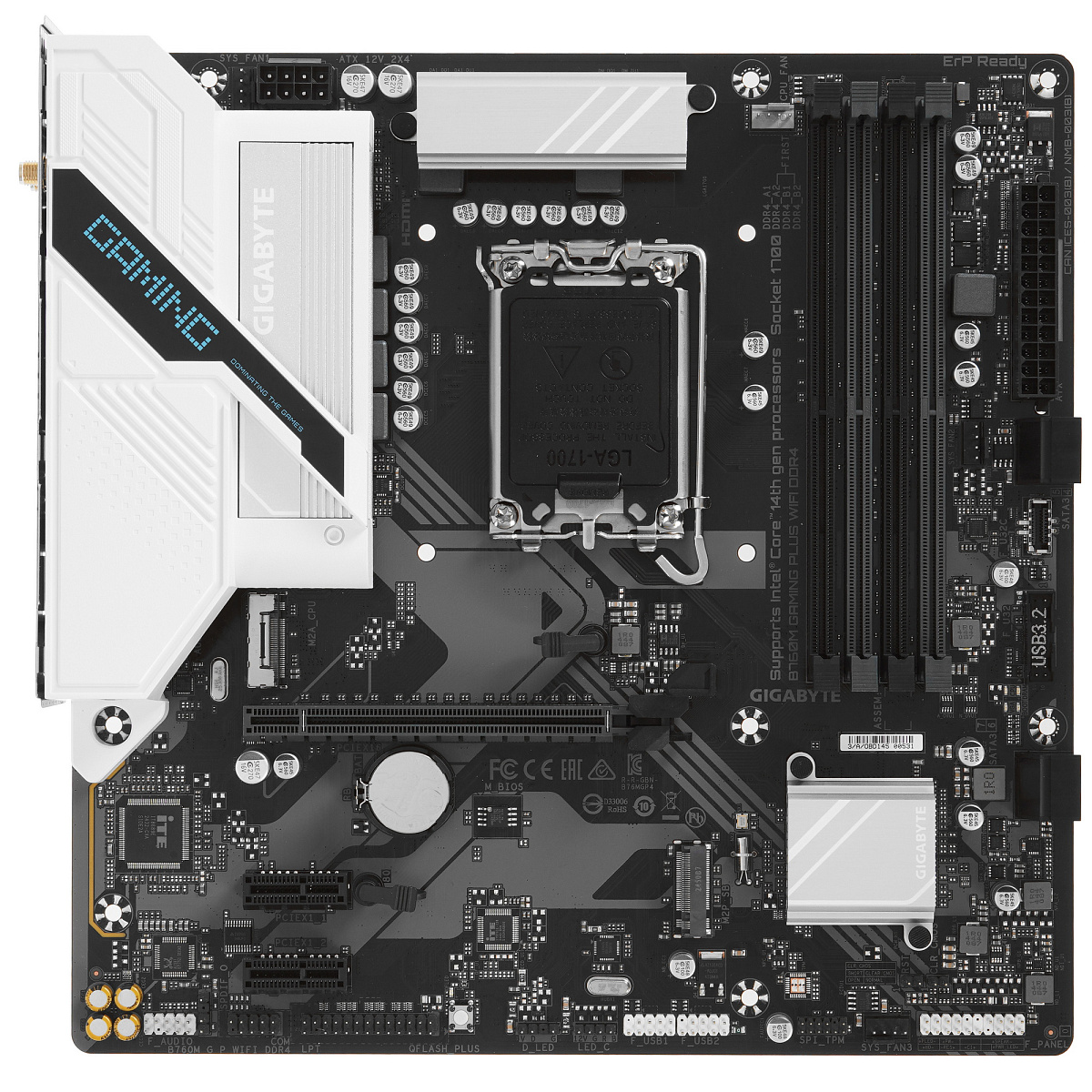 Матплата Gigabyte B760M Gam Plus WiFi DDR4,iB760,S1700,mATX,2DDR-4,PCI-Ex16,4SATA,2xM.2,HDMI,DP,8USB