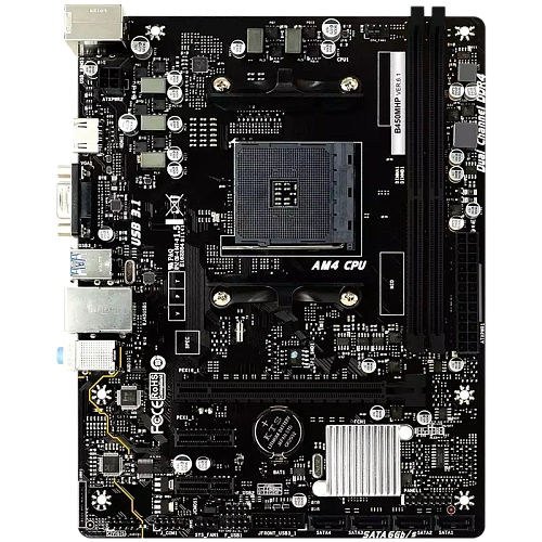 BIOSTAR MB B450 AM4 2 x DDR4 4 x SATA II 1 x VGA Port 1 x HDMI Port 1 x LAN port Micro ATX