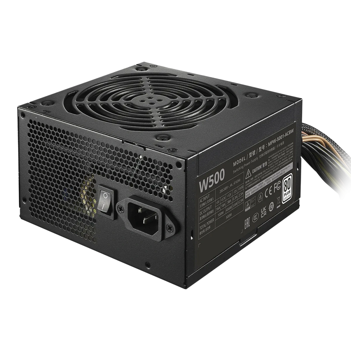 Блок питания CoolerMaster ELITE NEX серия White W500 230V Active PFC КПД > 85% 200-240V. Надежный выбор для обычного пользователя ПК. Входящий в комплект 120-мм тихий вентилятор, Цвет: Черный MPW-5001-ACBW-BEU
