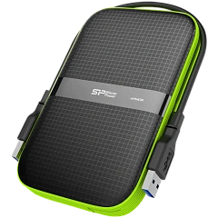 Silicon Power Armor - A60 5TB Portable HDD USB 3.2 Gen1 Black/Green, Shockproof MIL-STD 810G Method 516.6 Procedure IV, Water-resistant IPX4, LED light