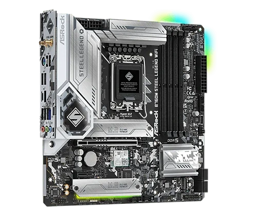 Матплата ASRock B760M Steel Legend WiFi,iB760,S1700,mATX,4DDR-5,1xPCI-Ex16,4SATA,3xM.2,HDMI,DP,15USB