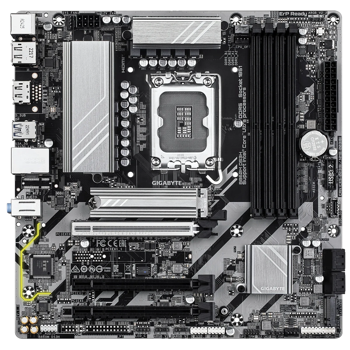 Матплата Gigabyte B860M DS3H, iB860, S1851, ATX, 4DDR-5, 1xPCI-Ex16, 2xM.2, 2xDP, HDMI, 13USB