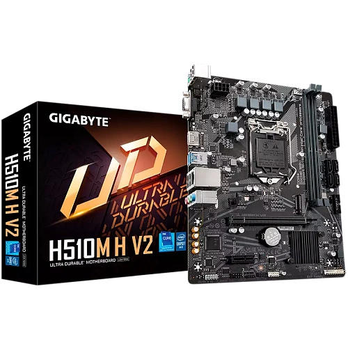 GIGABYTE Mainboard Desktop H510M H V2 (S1200, H510, 2xDDR4, HDMI, VGA, 1xPCIex16, 2xPCIex1, ALC887, Realtek GbE LAN, 4xSATA III, 1xM.2, USB 3.2, USB 2.0, mATX, Retail)