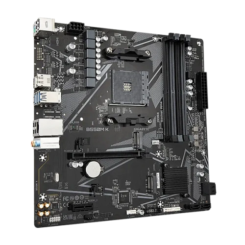 Матплата Gigabyte B550M K, AM4, mATX, 4DDR-4, 1xPCI-Ex16, 4SATA, 2xM.2, HDMI, DP, 12USB