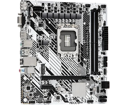 Матплата ASRock H610M-HDV/M.2+ D5,iH610,S1700,mATX,2DDR-5,1xPCI-Ex16,4SATA,1xM.2,VGA,HDMI,DP,15USB