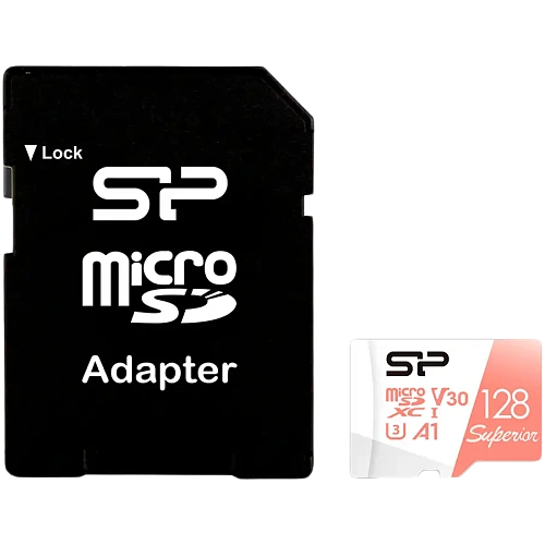 Silicon Power Superior / V30 128GB mSD Card UHS-1 (U3) V30 R/W: up to 100/80 MB/s, IOPS 1500/500, A1, V30, ECC function, Shock/water/x-ray-proof, w/ adapter