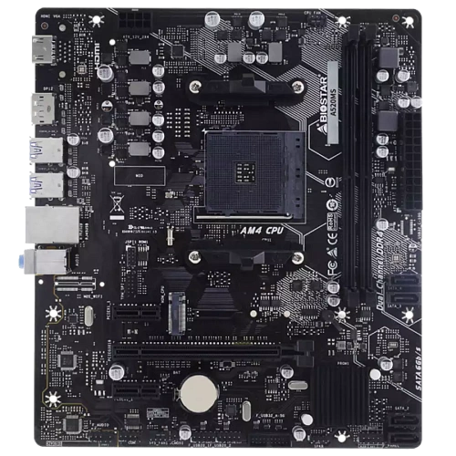 BIOSTAR MB AM4 A520 2-DIMM DDR4 4 x SATA III 1 x M.2 1 x DP Port 1 x HDMI Port 1 x LAN port 	Micro ATX