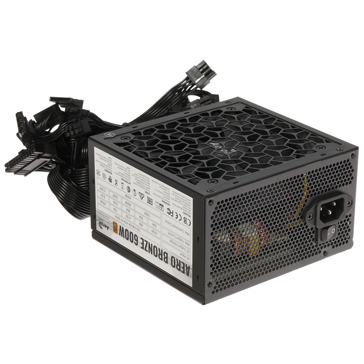 БП ATX 600W AeroCool Aero Bronze, 12sm fan,20+4/24+4/24+8,6SATA,4Molex,2х6p/2х2p PCI-E,ATX