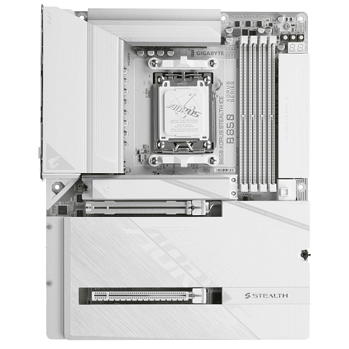 Матплата Gigabyte B850 Aorus Stealth Ice, AM5, ATX, 4DDR-5, 2xPCI-Ex16, 2SATA, 4xM.2, HDMI, 18USB
