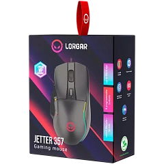 LORGAR Jetter 357, gaming mouse, Optical Gaming Mouse with 6 programmable buttons, Pixart ATG4090 sensor, DPI can be up to 8000, 30 million times key life, 1.8m PVC USB cable, Matt UV coating and RGB lights with 4 LED flowing mode, size:124.90*71.65*41.36