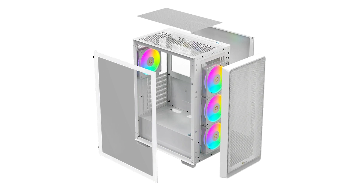 Корпус Ocypus Gamma C60 WH ARGB ATX/mATX/ITX 3xUSB Белый, Предустановленно 4x120мм ARGB Fans, Gamma-C60-WHG400XX-GL