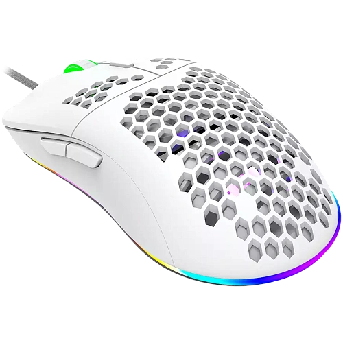 CANYON Puncher GM-11, Gaming Mouse with 7 programmable buttons, Pixart 3519 optical sensor, 4 levels of DPI and up to 4200, 5 million times key life, 1.65m Ultraweave cable, UPE feet and colorful RGB lights, White, size:128.5x67x37.5mm, 105g