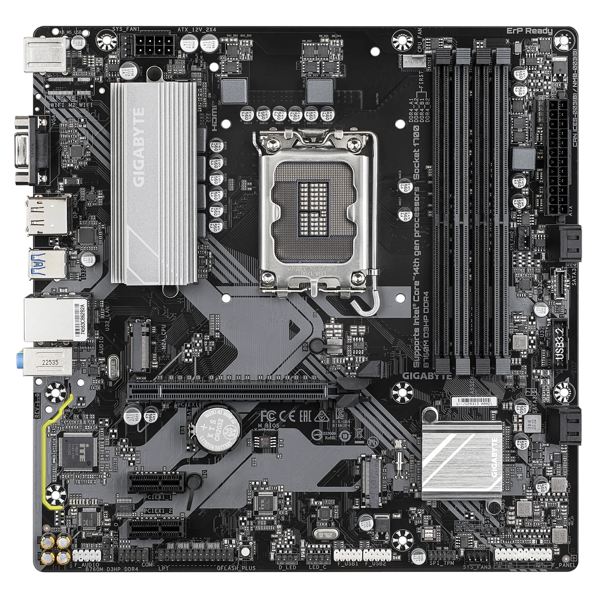 Матплата Gigabyte B760M D3HP DDR4, iB760, S1700,mATX,4DDR-4,1xPCI-Ex16,4SATA,2xM.2,VGA,HDMI,DP,17USB