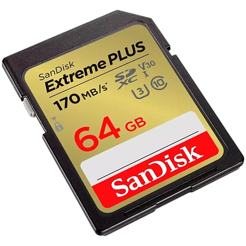 SanDisk Extreme PLUS 64GB SDXC Memory Card + 2 years RescuePRO Deluxe up to 170MB/s & 80MB/s Read/Write speeds, UHS-I, Class 10, U3, V30