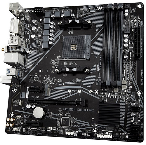 Матплата Gigabyte A520M DS3H AC, AM4, mATX, 4DDR-4, 1xPCI-Ex16, 4SATA, 1xM.2, HDMI, DP, DVI-D, 10USB