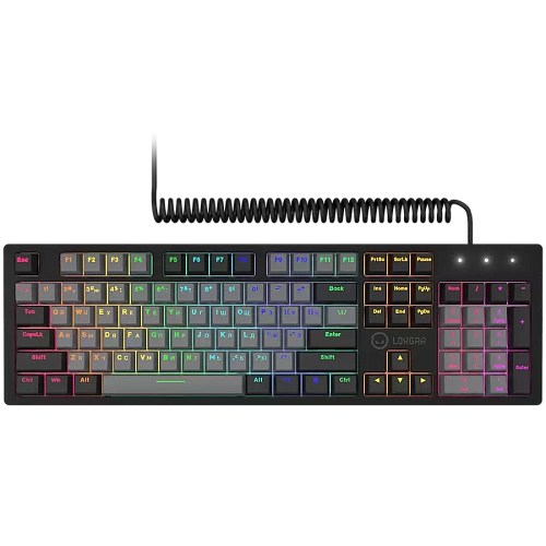 LORGAR Azar 514, Wired mechanical gaming keyboard, RGB backlight, 1680000 colour variations, 18 modes, keys number: 104, 50M clicks, linear dream switches, spring cable up to 3.4m, ABS plastic+metal, magnetic cover, 450*136*39mm, 1.17kg, black, EN+RU layo
