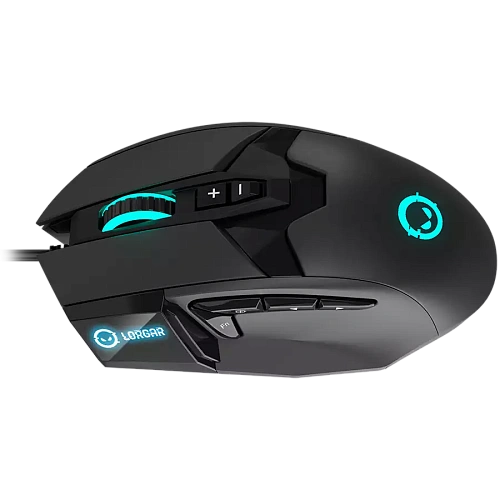 LORGAR Stricter 579, gaming mouse, 9 programmable buttons, Pixart PMW3336 sensor, DPI up to 12 000, 50 million clicks buttons lifespan, 2 switches, built-in display, 1.8m USB soft silicone cable, Matt UV coating with glossy parts and RGB lights with 4 LED