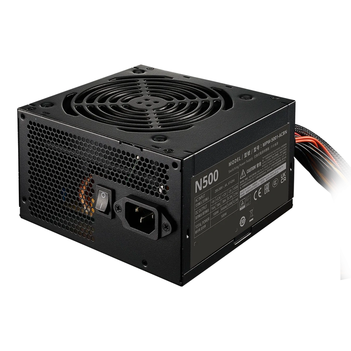 Блок питания CoolerMaster Elite NEX N500 230V Active PFC КПД > 75% 200-240V. Надежный выбор для обычного пользователя ПК. Входящий в комплект 120-мм тихий вентилятор, MPW-5001-ACBN-BEU