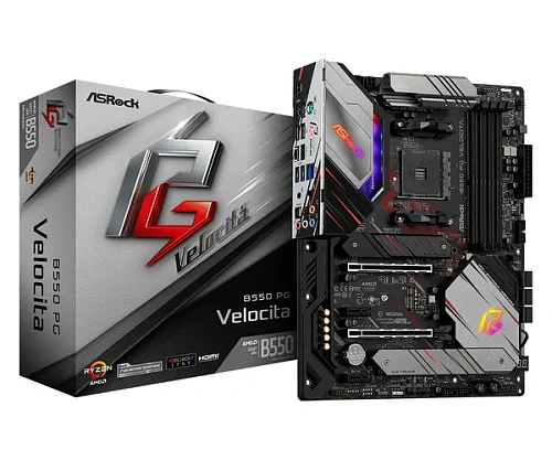 Матплата ASRock B550 PG Velocita, AM4, ATX, 4DDR-4, 2xPCI-Ex16, 6SATA, 2xM.2, HDMI, 15USB