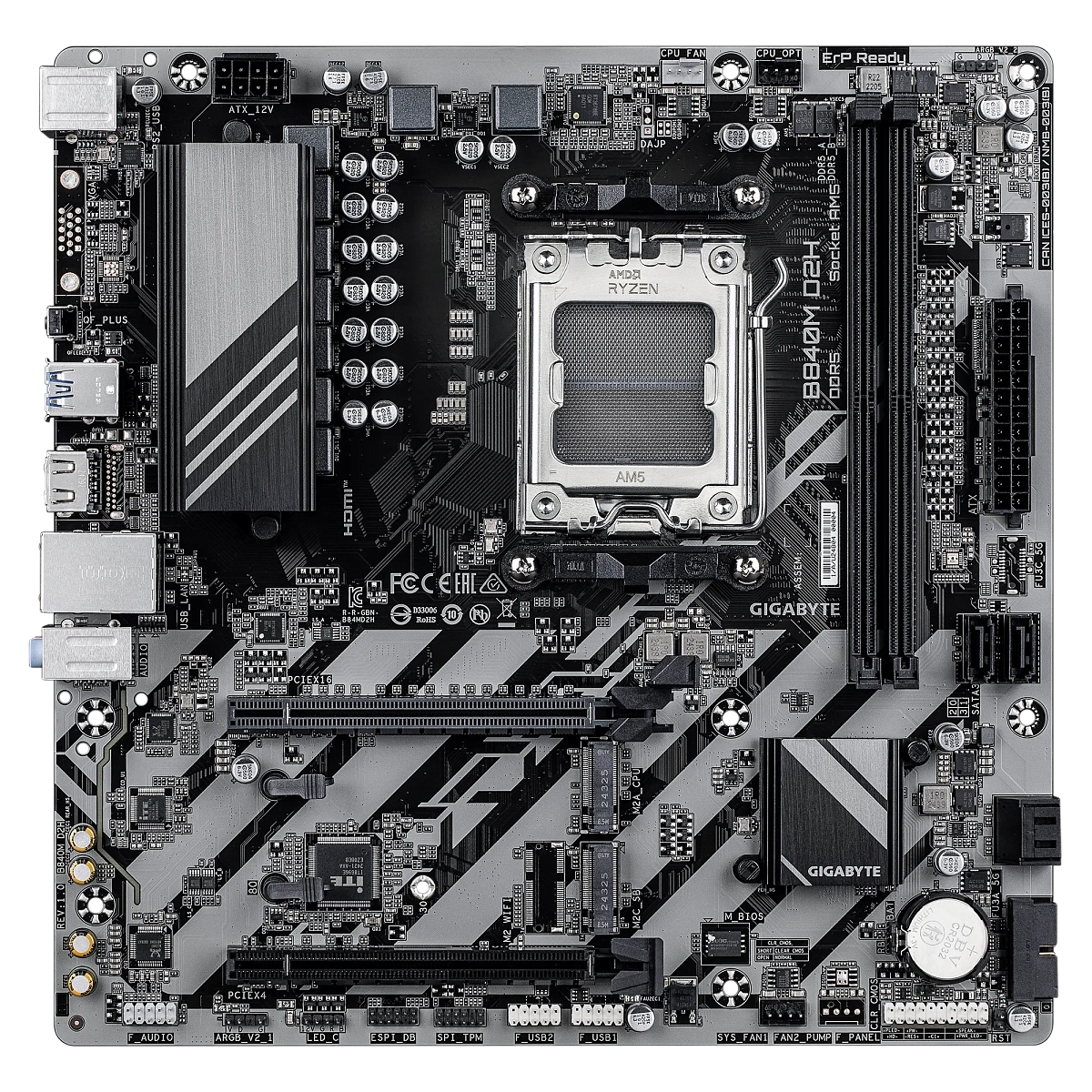 Матплата Gigabyte B840M D2H, AM5, mATX, 2DDR-5, 2xPCI-Ex16, 4SATA, 2xM.2, HDMI, 9USB