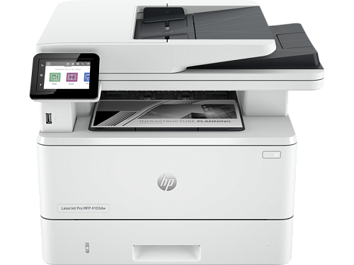 МФУ HP 2Z627A LaserJet Pro MFP 4103dw Printer (A4) , Printer/Scanner/Copier/ADF, 1200 dpi, 40 ppm, 512 Mb, 1200 MHz, tray 100+250 pages, USB+Ethernet+WiFi, Print Duplex, Duty cycle 80K pages, cart. 3 050 page