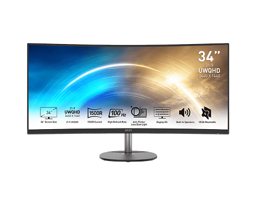 Монитор 34" MSI PRO MP341CQ, Black, VA, 3440x1440@100Hz, 300кд/м2, 3000:1, 1ms, 2xHDMI, DP